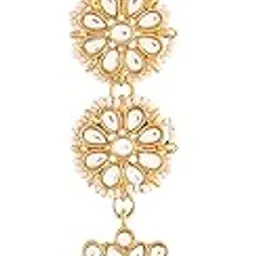 i jewels 18K Gold Plated Matte Finish Traditional Pearls Kundan Studded Maang Tikka For Women/Girls (T2911) image 1