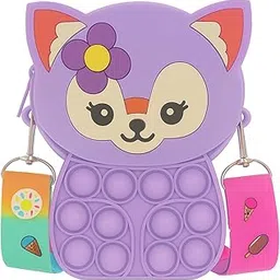FLO Pop It Bag for Girls Age 4-10 | Silicone Fidget Crossbody Purse with Strap | Pop Bubble Toy| Birthday Return Gift, School, Travel & Kanya/Kanjak Pujan Gifts on Navratri (Purple- Cute Cat) image 1
