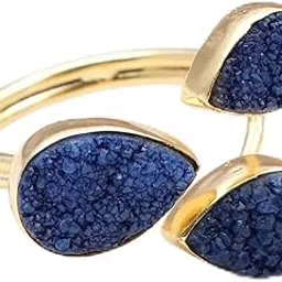 el joyero Ideal Cut Triple Stone Gemstone Pear Shape Ring | Gold Plated Natural Agate Druzy Handmade | Adjustable Ring Gift For Her Rings Jewelry 1308 10-picture-19