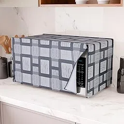 Kuber Industries 23 Ltr PVC Microwave Oven Cover for Kitchen | Microwave/Oven/Otg Cover - Protects from Spills, Stains & Scratches | Bada Check Design - Grey-picture-10