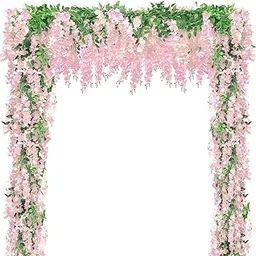 Findosom Flower Garland Decorations, 5pcs 7.2ft Wisteria Hanging Flowers, Plastic Artificial Flowers for Home Garden Outdoor Ceremony Wedding Arch Floral Backdrop Decoration (Pink)-picture-24