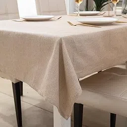 HOKIPO Poly Jute Dining Table Cloth 6 Seater 50X75 Inches Rectangular Table Cover, Beige (NEW-IN363-BGE)-image-9