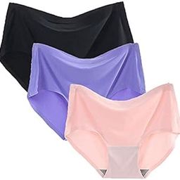 plumbury Women's Seamless Ice Silk Panties (Pack of 3) Black/Beige/Red-picture-9