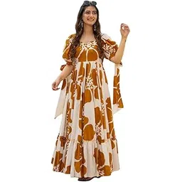 trillmixa Women's Sweet-Heart Neck Half Sleeve Floral Printed Rayon Fit & Flare Maxi Full Length Dress-picture-21