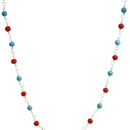 Turquoise & Red Jasper Gemstone Bead Chain Knotted In .925 Sterling Silver For Girls & Women CS-1239-image-1
