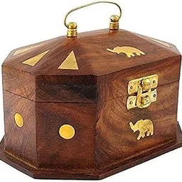 ITOS365 Handmade Wooden Jewellery Box For Women - Wood Brown Mix | Durable & Elegant Jewel Organizer With Elephant Décor | Jewellery Storage Box With Latch Closure - 6 Inches-image-2