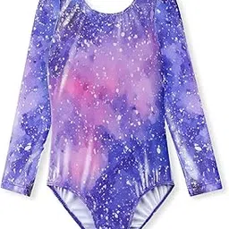 HOZIY Long Sleeve Leotards for Girls Gymnastics Kids Toddler Tumbling Outfits Floral Unicorn Galaxy Rainbow Stripe Pattern, Purple Galaxy, 9-10 Years-picture-27