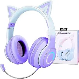 Daemon Kids Headphones, Cat Ear Kids Bluetooth,LED Light Up Over Ear Kids Wireless Headphones with HD Sound 105dB Volume Limited,Foldable Over-Ear Headphone for PC/Pad/School (Purple with Mic)-picture-13