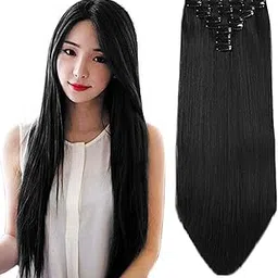 Paradise 10 Piece Straight ¾ Head Hair Extensions For Women Real Hair And Hair Extensions For Girls To Increase Instant Length And Volume (Black)-picture-51
