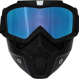 Miwings 3 in 1 Detachable Mask with Foam face shield Protective Goggles for Bike Scooter Motorcycle (Blue Visor)-picture-31