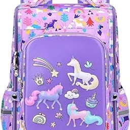 palay Girls Unicorn Cartoon Backpack - Waterproof, Burden-Relief School Gift for Kids 5-10 Years Old, Purple-picture-35