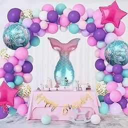 Rozi Decoration Mermaid Balloons for Birthday Decoration Items Set of 63 Pcs Combo Kit - Mermaid Theme Birthday Decoration Kit-picture-31