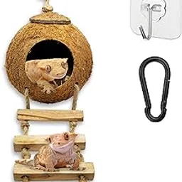 Coconut Husk Hut with Ladder, Cave Habitat with Hanging Loop & Shell Opening, Unpolished Large-picture-17