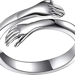 morningvale HS ENTERPRISES BELEIVE IN QUALITY BRASS MATERIAL NO ALLOY CRYSTAL SILVER HUG RING For Women-picture-23
