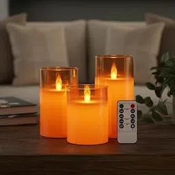 VERVENIX Set of 3 LED Swing Flameless Candles with Remote & Timer | Battery Operated 3D Wick Pillar Lights for Diwali, Wedding, Home Party & Festive Decoration (Warm White)-image-94