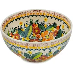 Authentic Polish Pottery Bowl 6-inch Signature UNIKAT in Sunset Meadow Design Handmade in Bolesławiec Poland + Certificate of Authenticity-picture-19