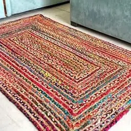 Natural Jute & Chindi Rectangle Rug, Natural Fibres, Braided Reversible Carpet for Bedroom Living Room Dining Room (4x7 feet)-picture-46