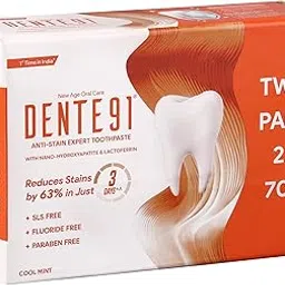 Dente91 Anti-Stain Expert Toothpaste for Stain Removal & Teeth Whitening | Protects against Dental Caries & Strengthens Enamel | Reduces 63% stains in just 3 days | 140g (2 X 70g)-image-54