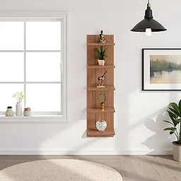 FURNEASER Sampller Wall Shelves for Living Room, Hanging Decoration & Corner Display Shelf, Modern & Stylish Bookcase Bookshelf (Wenge) (Exotic Teak) image 1