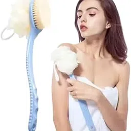 2-in-1 Bath Brush with Long Handle, Back Scrubber with Curved Design, Bristles and Loofah for Body Exfoliation, Wet or Dry Massage-picture-48