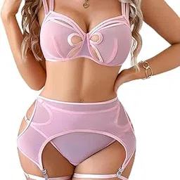VSNAZ Women's Pink Lingerie Set with Cut-Out Design, 2-Piece Bralette and High-Waist Brief-picture-42