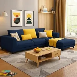 FURNY Mino 4 Seater Fabric RHS L Shape Sofa Set - (Blue Color)-picture-10