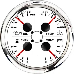 ARTILAURA 4In1 AUTO Gauge Oil Pressure Water Temp 240-33ohm/0-190ohm Fuel Gauge Volt 85mm 3 3/8" Multifunctional Electric Meter for Car Marine Boat (White)-picture-45