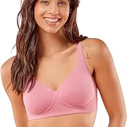 Women Cotton Innovations Bamboo Bliss,Plunge,Super Soft,Everyday T-Shirt Bra-Naturally Absorbent & Antimicrobial,Padded,Wirefree,High Coverage- IO05-image-0