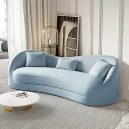 HAVEN CRAFT - Modern Curved Velvet 3 Seater Sofa Round Sofa Low Seating Sofa Set for Living Room, Hallways, Bedroom (Sky Blue)-image-9