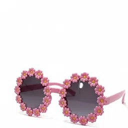 Floral Daisy Sunglasses, Pink Frame with Gradient Lenses, Round Shape, Decorative Flower Design, Fashion Accessory-picture-31