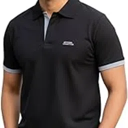 Men's Classic Polo T-Shirt, Black with Grey Trim, Short Sleeve, Casual Wear Tshirt Collar-picture-29