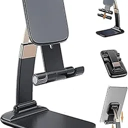 Krivety Adjustable Cell Phone Stand Portable Phone Holder, Foldable iPad Stand Kid Friendly Mount for Desk, Angle Height Folded Case Thick Compatible with All Mobile Tablet Kindle (Black)-picture-22