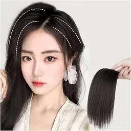 Ekan 2 Clip Synthetic Hair Extension Volumizer for Women Girls for Bald Space (6 Inches Natural Black Brown)-picture-33