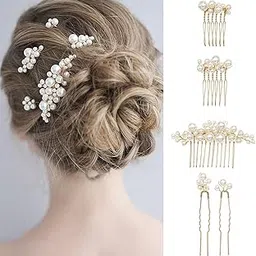 Handmade Pearl Hair Comb Set - 5 Pcs Wedding & Bridal Hair Accessories-picture-36