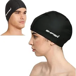 SHIFTER Swimming Cap for Men Spandex Fabric Swimming Caps for Women Unisex Swim Cap for Boys, Girls and Kids Swimming Cap for Women Long Hair Swimming Head Cap Men Breathable Fabric, Easy Fit - Black-picture-22