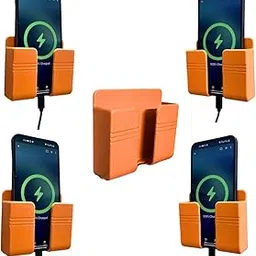 theKiteco. Wall Mounted Mobile Holder Storage Case for Remote Wall Mounted Mobile Stand/Multi Purpose Stand with Hole for Phone Charging - Pack of 5 (Orange) image 1