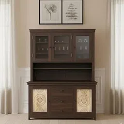 ANGEL FURNITURE Sheesham Wood Kitchen Cabinet, 72 inch Height, Glass Doors, 3 Drawers, Mandala Design, Natural Brown (Walnut Finish)-picture-18