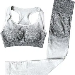 Women 2 Pieces Tracksuit Sports Bra Legging Pants Yoga Set Outfit M Gray|Clothing, Shoes & Accessories | Womens Clothing | Leggings-image-43