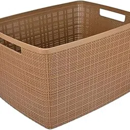 Signoraware Jute BPA Free Plastic Basket Tray | Durable & Eco-Friendly Design | Lightweight & Stackable | Multipurpose Storage Organizer for Kitchen, Bathroom, Office & Home | (18 Ltr | Brown)-picture-21