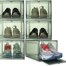 House of Quirk Shoe Organizer, Shoe Storage Boxes, Large Shoe Boxes with Magnetic Door, Clear Stackable Plastic Shoe Containers (Pack of 6, Green)-image-94