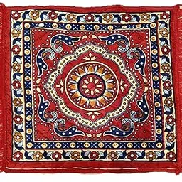 LAXMI CREATION Velvet Pooja Aasan Mat – 24×24 Inch Red Prayer Floor Mat-image-7