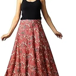 Ravaiyaa - Attitude is everything Women's Cotton Floral Design Free Size Maxi Skirt Hand Block Printed Wrap Around Rapron (Pink)-image-19