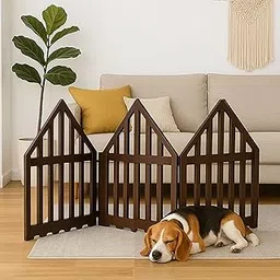 Baby Safety Gate & Pet Barrier | Foldable Child Safety Gate for Doorways, Kitchen, Living Room & Bedroom | Staircase Gate Baby Safety & Dog Gate Barrier for Home (Brown, 3 Panel)-picture-33