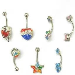 tattoo gizmo Stylish Stainless Steel Piercing Jewelry Set of 7 Belly Button Rings-picture-31