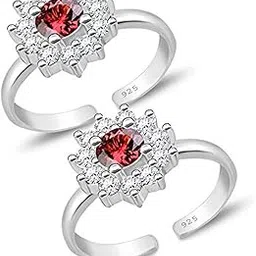 styleejewel Sterling Silver Toe Rings For Women | Toe Rings Silver Pure | 925 Sterling Silver Toe Ring | Toe Rings For Women Silver Pure | Bichiya For Women Stylish | Bichiya Set For Women Chandi | Round | 30 White CZ & Garnet Stone (4 & 1.8 MM) | 3.3 Grams | Pair Of 1-picture-22