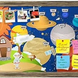 ArtzFolio Astronaut & Planet System | Bulletin Board Notice Pin Board | Vision Soft Board Combo with Thumb Push Pins & Sticky Notes | Antique Golden Frame | 23.5 x 16 inch (60 x 41 cms) image 1