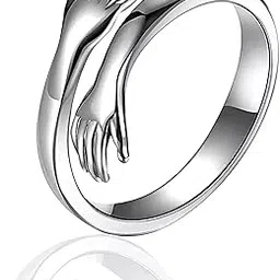Silver Couple Ring For Women Men Closed Hand Stainless Steel Promise Silver Hug Ring For Girls Women Men Boys Promise Adjustable Couple Ring Anniversary Love Gifts Jewellery-image-85