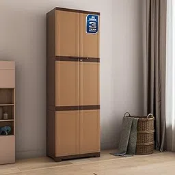 Nilkamal Freedom Mini Medium (FML) Plastic Cabinet for Storage| Space & Clothes Organizer| Shelves| Cupboard| Almari| Wardrobe| Living Room| Multipurpose for Home Kitchen & Office (Sandy & Dark Brown) image 1