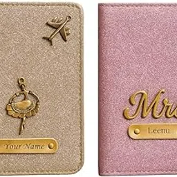 Personalised Mr & Mrs Passport Cover Combo Set with Airplane Charm, Black and Rose Gold, Customisable Name Holders (Gold & Pink)-image-14