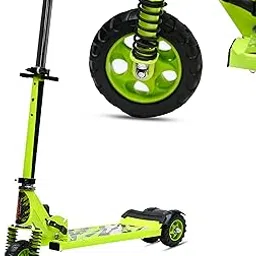 Kick Steel Scooter for Kids, 3 Adjustable Height Scooter, Foldable & Attractive PVC Wheels with Rare Brakes for Kids Age Upto 3+ Years Strong Steel Base Heavy Dute UPTO 70kg (with SHOCKER) (GREEN)-image-14